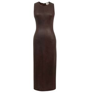 DL1961 Womens Esme Coated Denim Midi Dress Medium Walnut - NWT $349